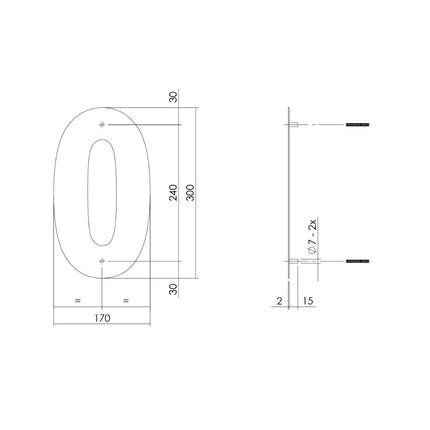 Intersteel Huisnummer 0 XL hoogte 30 cm rvs/mat zwart - Doika - Huisnummer - Intersteel - 8714186503270 - 23,402,110