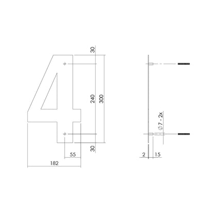 Intersteel Huisnummer 4 XL hoogte 30 cm rvs geborsteld - Doika - Huisnummer - Intersteel - 8714186503119 - 35,402,114