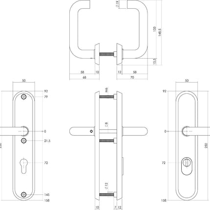 Intersteel Intersteel Veiligheidsbeslag ovaal met kerntrekbeveiliging profielcilindergat mat zwart 72 mm achterdeurbeslag - Doika - Achterdeurbeslag op schild - Intersteel - 8714186429181 - 0023.396136Z