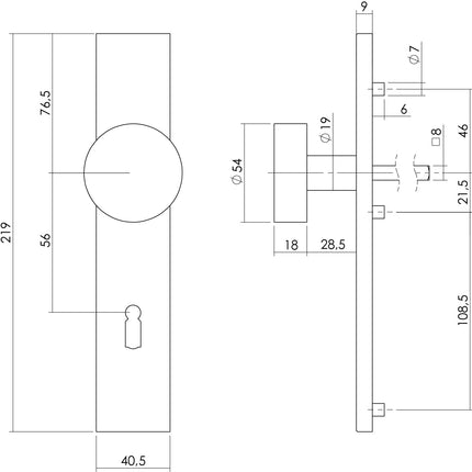 Intersteel Knop op rechthoekig schild sleutelgat 56 mm rvs geborsteld - Doika - Knoppen op schild - Intersteel - 8714186349458 - 35,275,424