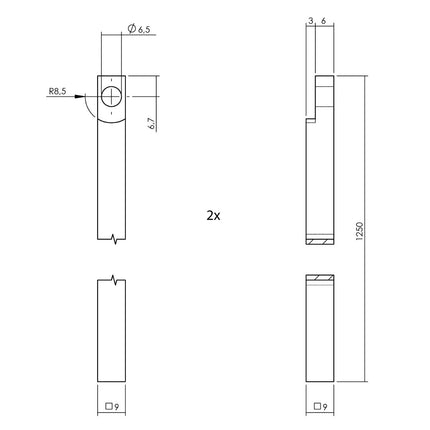 Intersteel Kruk - espagnolet links Hoek 90° met stangenset 2 X 1245 mm zwart - Doika - Deurespagnoletten - Intersteel - 8714186554470 - 0023.562046B