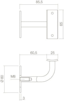 Intersteel Leuninghouder gebogen vierkant hol rvs geborsteld - Doika - Leuninghouders - Intersteel - 8714186108024 - 35,730,020