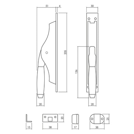 Intersteel Pomp - espagnolet Ton 400 met stangenset 2x 1250 mm messing gelakt/ebbenhout - Doika - Deurespagnoletten - Intersteel - 8714186540718 - 13,562,038