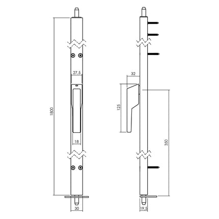 Intersteel Raamespagnolet niet afsluitbaar Rechts 1800mm aluminium - Doika - Raamespagnoletten - Intersteel - 8718419305280 - RB - 1426 - 18A - 71R