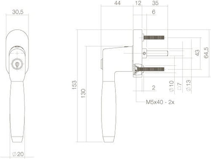 Intersteel Raamkruk Ton 400 afsluitbaar op ovaal rozet chroom/ebben hout - Doika - Raamkrukken - Intersteel - 8714186147962 - 16,661,645