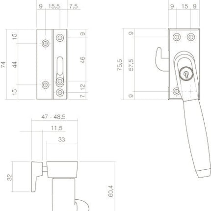 Intersteel Raamsluiting afsluitbaar SKG* links Ton 400 chroom/ebbenhout - Doika - Raamsluitingen - Intersteel - 8714186130896 - 0016.661652B