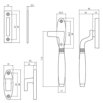 Intersteel Raamsluiting Ton links messing gelakt / ebbenhout - Doika - Raamsluitingen - Intersteel - 8714186473245 - 0013.561460B