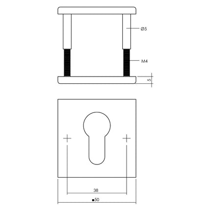 Intersteel Rozet met profielcilindergat vierkant plat rvs geborsteld - Doika - Rozetten - Intersteel - 8714186635490 - 35,343,287