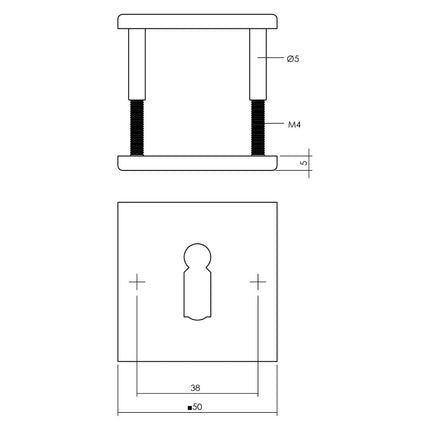 Intersteel Rozet met sleutelgat vierkant plat rvs geborsteld - Doika - Rozetten - Intersteel - 8714186635483 - 35,343,286