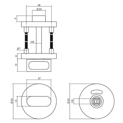 Intersteel Rozet toilet - /badkamersluiting rond nokken met stiftbediening rvs geborsteld - Doika - Rozetten - Intersteel - 8714186490846 - 35,351,285