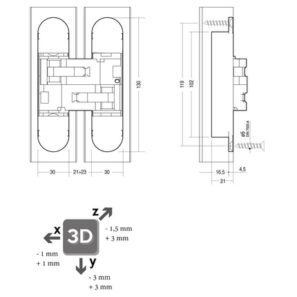 Intersteel Scharnier 130 x 30 mm zamak – nikkel 3D verstelbaar - Doika - Scharnieren - Intersteel - 8714186460689 - 94,462,640