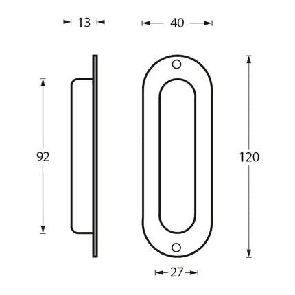 Intersteel Schuifdeurkom ovaal 120x40mm schroefgaten rvs geborsteld - Doika - Schuifdeurkommen - Intersteel - 8714186097120 - 35,447,680