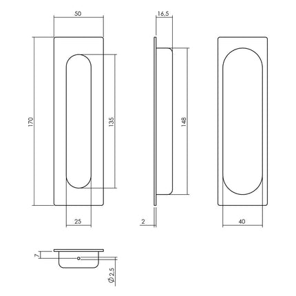 Intersteel Schuifdeurkom rechthoek 170x50mm blind rvs geborsteld - Doika - Schuifdeurkommen - Intersteel - 8714186167731 - 35,447,683