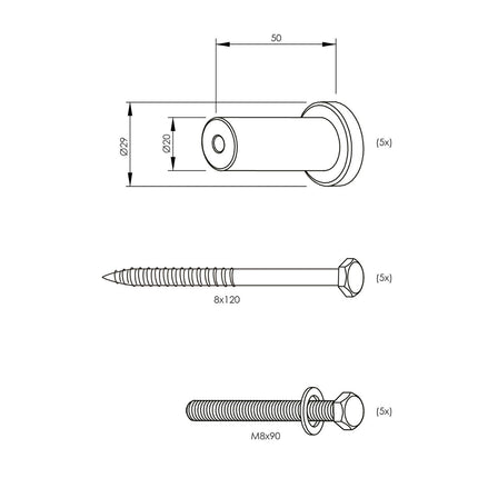 Intersteel Set van 5 verlengde ronde steunen 50mm tbv rail schuifdeursysteem mat zwart - Doika - Schuifdeursystemen - Intersteel - 8714186472743 - 23,450,119