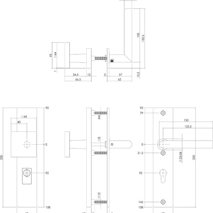 Intersteel SKG3 veiligheidsbeslag rechthoekig 250x50mm greep/kruk Jura profielcilindergat 92mm met kerntrekbeveiliging rvs getrommeld - Doika - Voordeurbeslag op schild - Intersteel - 8714186697641 - 0034.396249Z