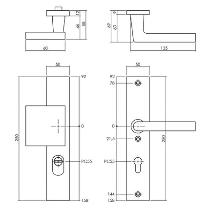 Intersteel Veiligheidsbeslag met kerntrekbeveiliging SKG*** profielcilinder 55 mm rechthoekig voordeurbeslag zwart - Doika - Voordeurbeslag op schild - Intersteel - 8714186528716 - 23,379,429