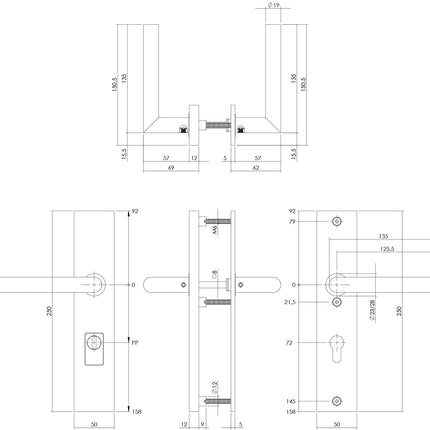 Intersteel Veiligheidsbeslag rechthoekig met kerntrekbeveiliging profielcilindergat mat zwart 72 mm achterdeurbeslag - Doika - Achterdeurbeslag op schild - Intersteel - 8714186428283 - 0023.396336Z