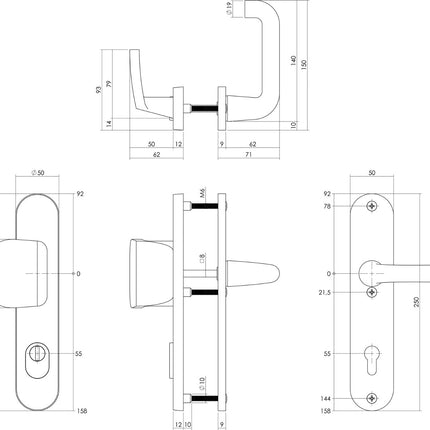 Intersteel Veiligheidsbeslag SKG*** greep/kruk profielcilinder 55 mm met kerntrekbeveiliging aluminium zwart - Doika - Voordeurbeslag op schild - Intersteel - 8714186492062 - 23,379,629