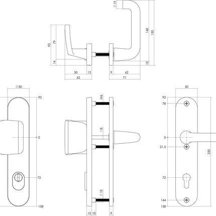 Intersteel Veiligheidsbeslag SKG*** greep/kruk profielcilinder 72 mm met kerntrekbeveiliging - Doika - Voordeurbeslag op schild - Intersteel - 8714186447758 - 82,379,636