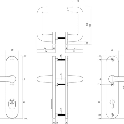 Intersteel Veiligheidsbeslag SKG*** kruk/kruk profielcilinder 55 mm met kerntrekbeveiliging - Doika - Achterdeurbeslag op schild - Intersteel - 8714186447772 - 82,379,729