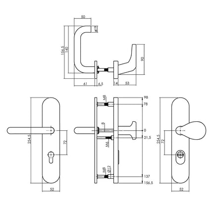 Intersteel Veiligheidsbeslag SKG*** met kerntrekbeveiliging profielcilindergat 72 mm voordeurbeslag rvs geborsteld - Doika - Voordeurbeslag op schild - Intersteel - 8714186540206 - 35,377,636