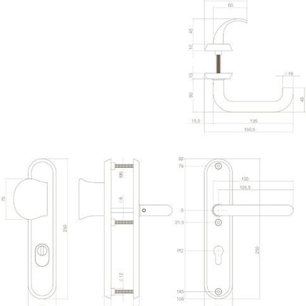 Intersteel Veiligheidsbeslag SKG*** profielcilindergat 72 mm met kerntrekbeveiliging ovaal voordeurbeslag massief rvs geborsteld - Doika - Voordeurbeslag op schild - Intersteel - 8714186393680 - 35,378,336