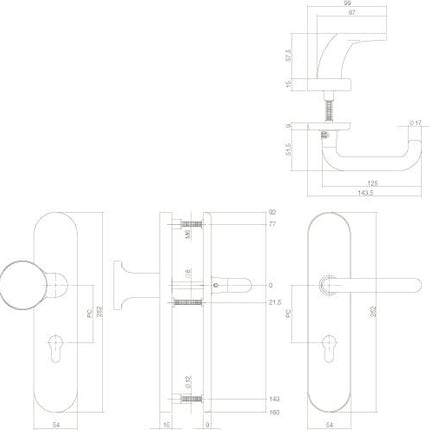 Intersteel Veiligheidsbeslag SKG*** profielcilindergat 72 mm ovaal messing getrommeld - Doika - Voordeurbeslag op schild - Intersteel - 8714186119792 - 11,384,636