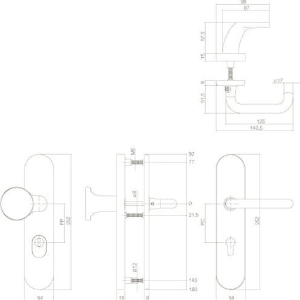 Intersteel Veiligheidsbeslag SKG3 profielcilindergat 92 mm ovaal met kerntrekbeveiliging messing gelakt - Doika - Voordeurbeslag op schild - Intersteel - 8714186069196 - 13,382,049