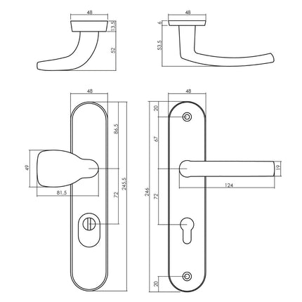 Intersteel Voordeurbeslag ovaal greep/kruk profielcilindergat 72 mm met kerntrekbeveiliging nikkel mat - Doika - Voordeurbeslag op schild - Intersteel - 8714186436691 - 19,383,036