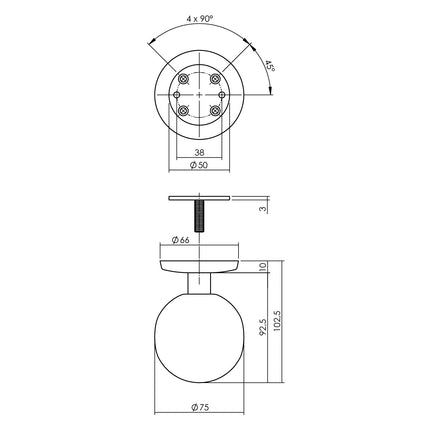 Intersteel Voordeurknop bol ø75mm op achterplaat ø66mm éénzijdige montage PVD messingkleur - Doika - Voordeurknoppen - Intersteel - 8714186693674 - 13,393,081