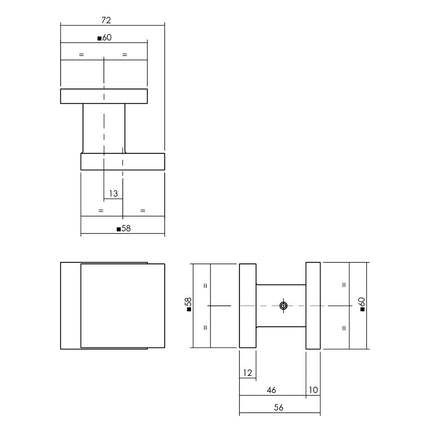 Intersteel Voordeurknop vierkant 58x58mm éénzijdige montage aluminium zwart - Doika - Voordeurknoppen - Intersteel - 8714186538463 - 23,392,912