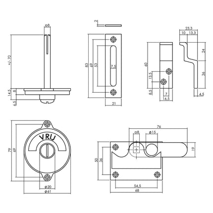 Intersteel WC - overslag vlak vrij/bezet messing ongelakt - Doika - Rozetten - Intersteel - 8714186473139 - 10,370,105