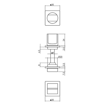 Intersteel WC - sluiting met minimalistische vierkante rozet antracietgrijs - Doika - Rozetten - Intersteel - 8714186548295 - 29,343,960