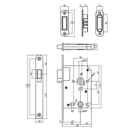 Intersteel Woningbouw magneet badkamer/toilet slot 63/8mm, voorplaat afgerond zwart - Doika - Woningbouwsloten - Intersteel - 8714186463260 - 94,957,265