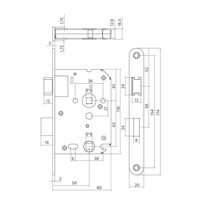 Intersteel Woningbouw toilet - /badkamerslot 63/8 mm rvs geborsteld - Doika - Woningbouwsloten - Intersteel - 8714186427347 - 94,954,265