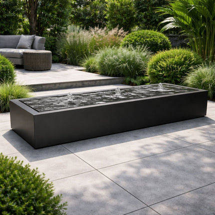 Langwerpige aluminium watertafel met fonteinen 300x100x40cm 79kg - Gitzwart (RAL 9005) - Doika - Watertafel - Geroba -  - TaulaAA6