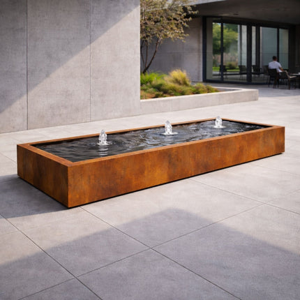 Langwerpige cortenstaal watertafel met fonteinen 300x60x40cm 165kg - Doika - Watertafel - Geroba -  - TaulaAC9