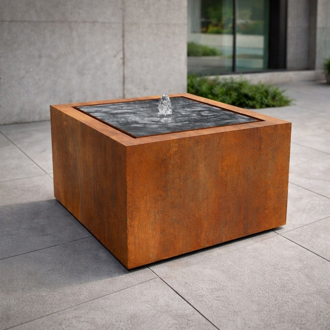 Vierkante cortenstalen watertafel met fontein 60x60x70cm 40kg - Doika - Watertafel - Geroba -  - TaulaQC5