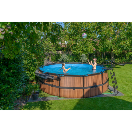 EXIT Piscine bois ø450x122cm avec pompe filtrante - marron