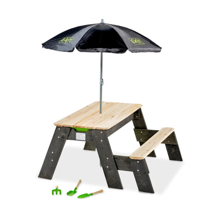 EXIT Aksent zand-, water- en picknicktafel (1 bankje) met parasol en tuingereedschap - Doika BV - Zand- en watertafels - EXIT Toys - 8718469468911 - 52.05.08.45