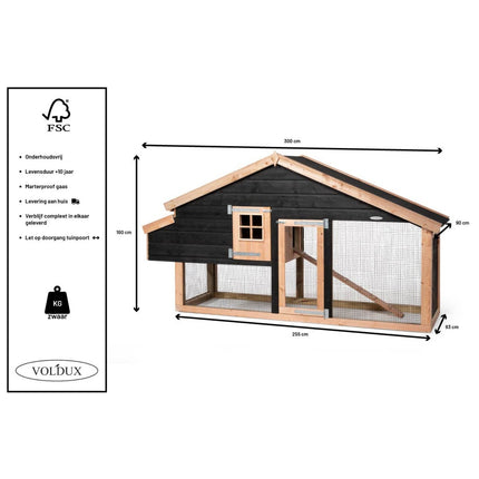 Voldux Kippenhok Remco links 300 x 90 x 160 cm - Doika BV - Kippenhok - Voldux - 8720569162118 - 8720569162118