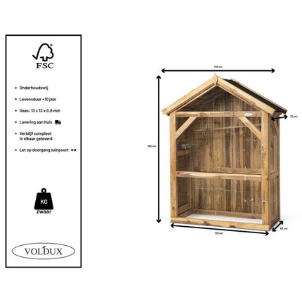 Voldux Volière S1 links 145 x 70 x 190 cm - Doika BV - Volière - Voldux - 8720094050119 - 8720094050119